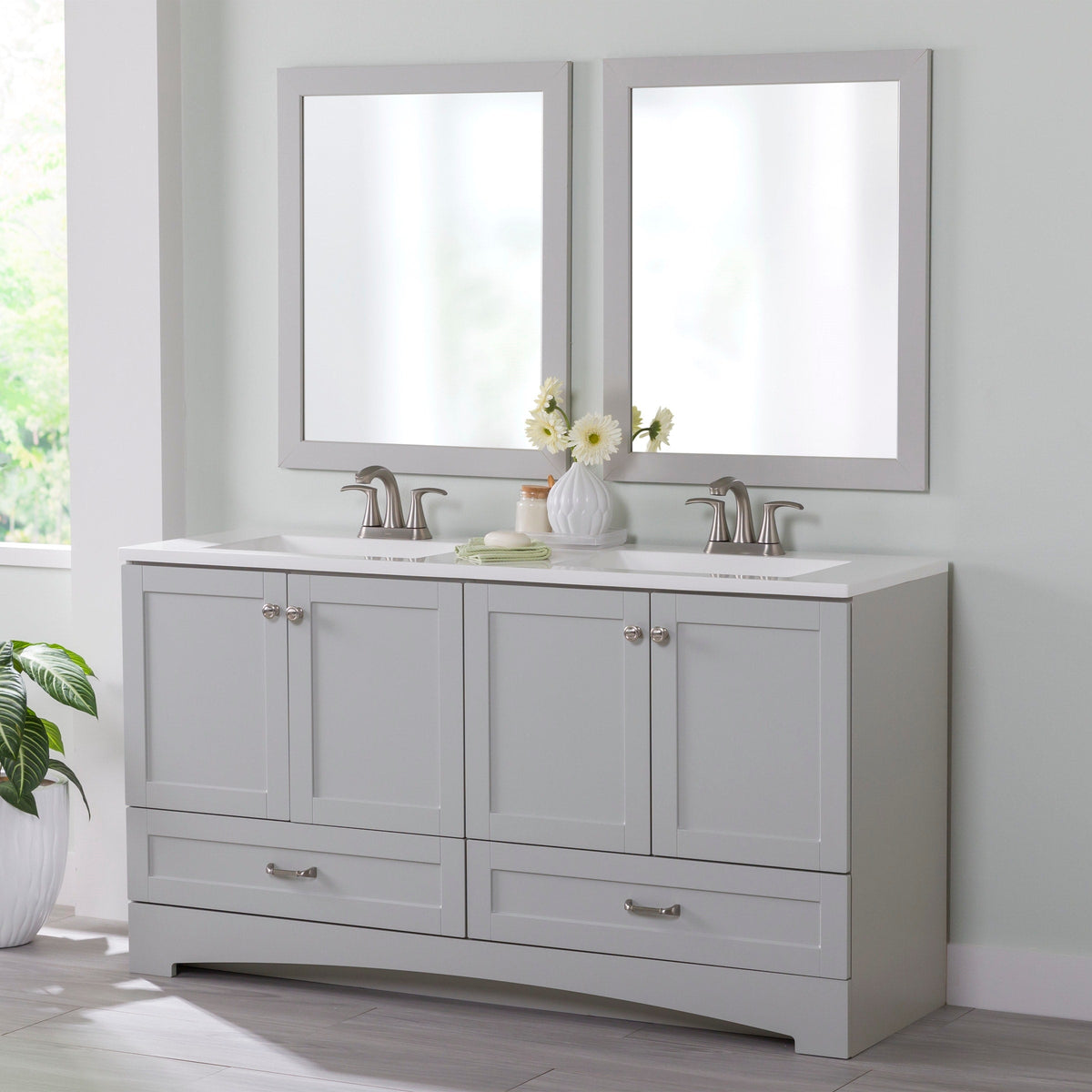 Diamond NOW Cassidy 60.5-in Pearl Gray Double Sink Bathroom Vanity with White Cultured Marble Top