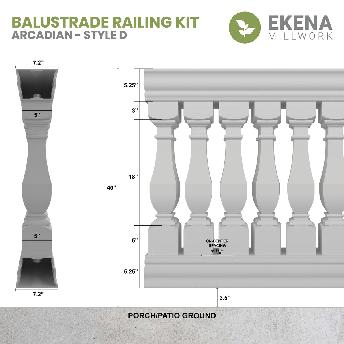 Ekena Millwork FiberThane Arcadian Fiberglass Deck Rail Kit