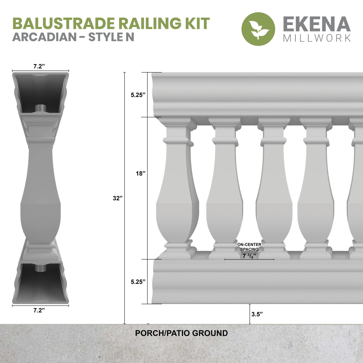 Ekena Millwork FiberThane Arcadian Fiberglass Deck Rail Kit