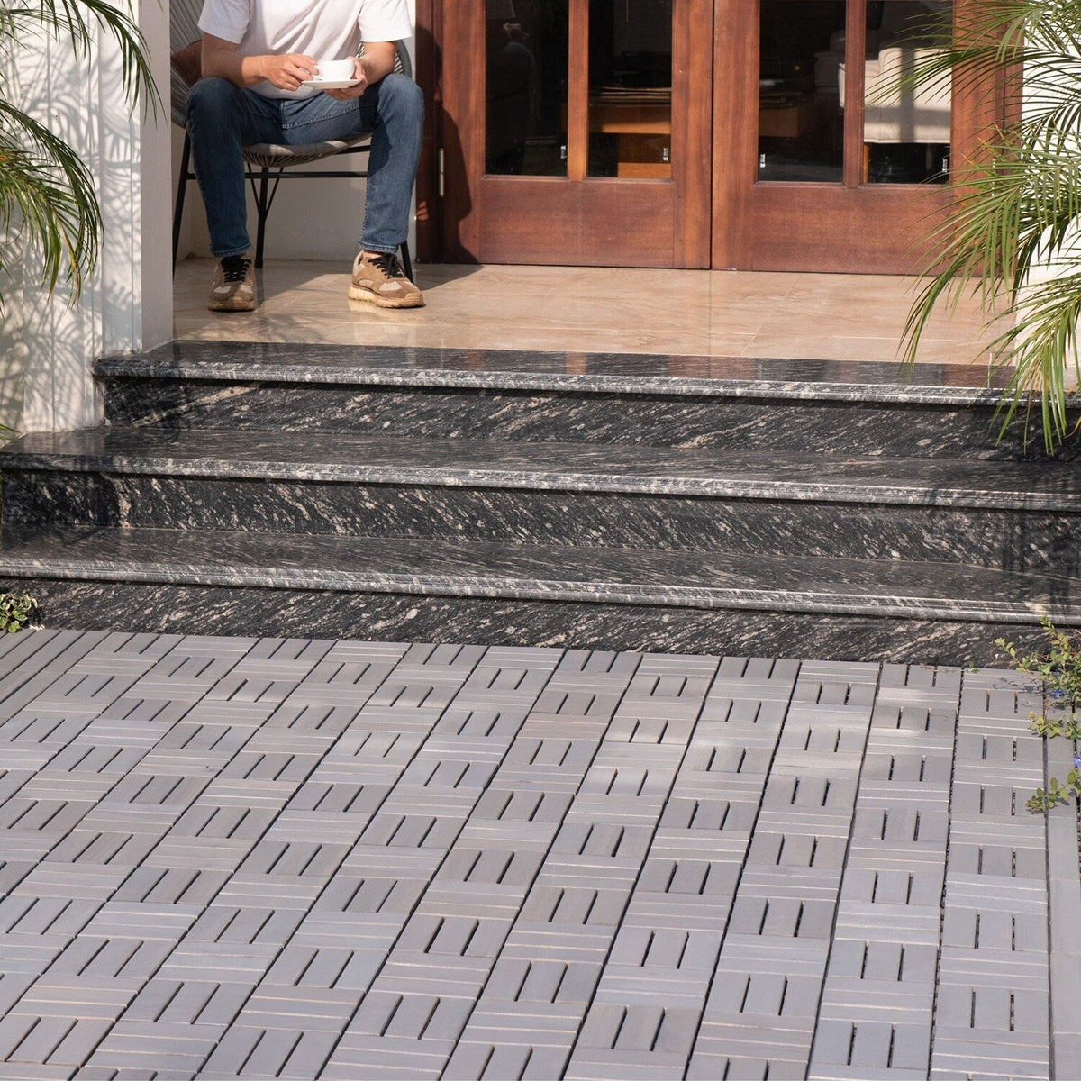 Bybafun 12-in x 12-in 30-Pack Gray Pattern2 Prefinished Wood Deck Tile
