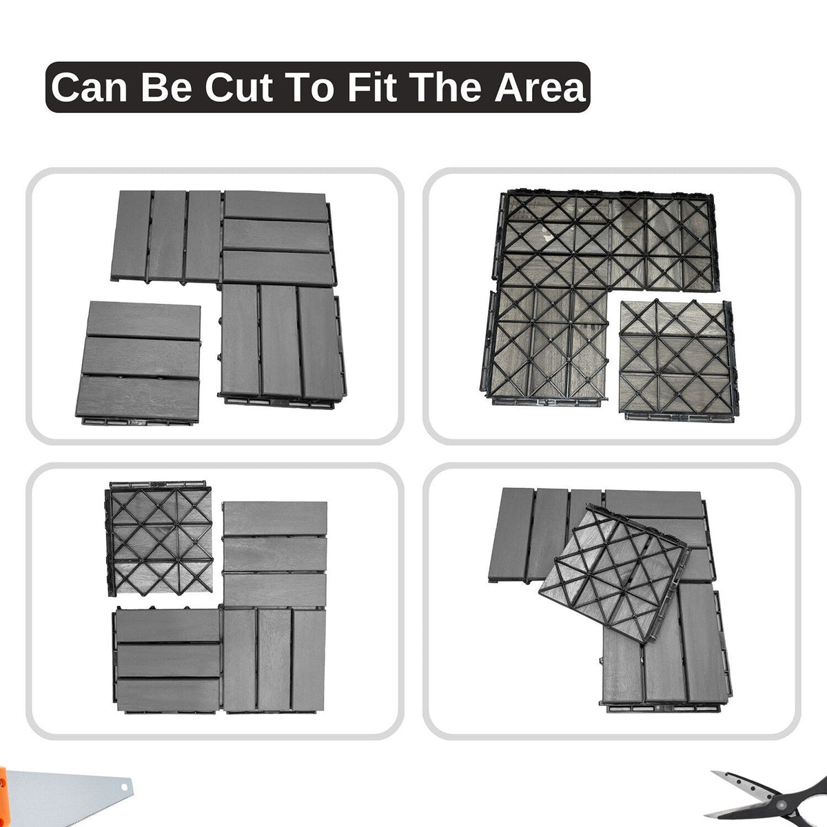 Bybafun 12-in x 12-in 30-Pack Gray Pattern2 Prefinished Wood Deck Tile