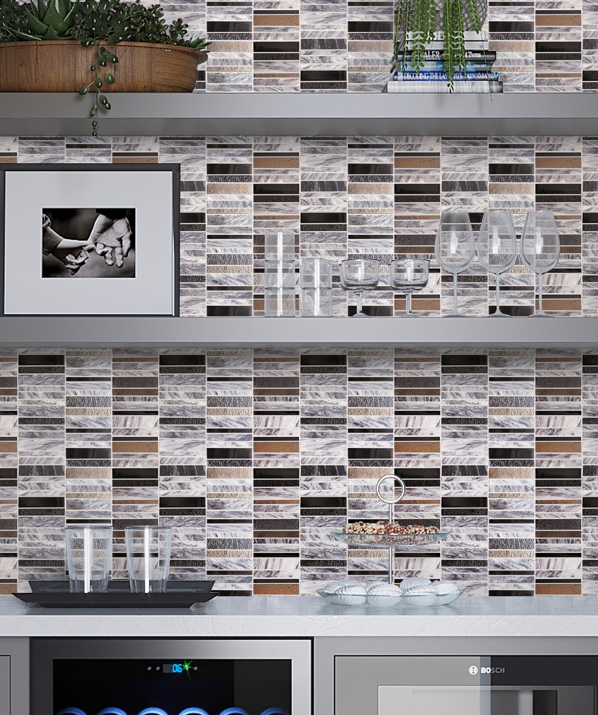 Apollo Tile (Sample) Floor and Wall Tile Gray, Gold and Black 4-in x 4-in Polished Marble Linear Patterned Floor and Wall Tile