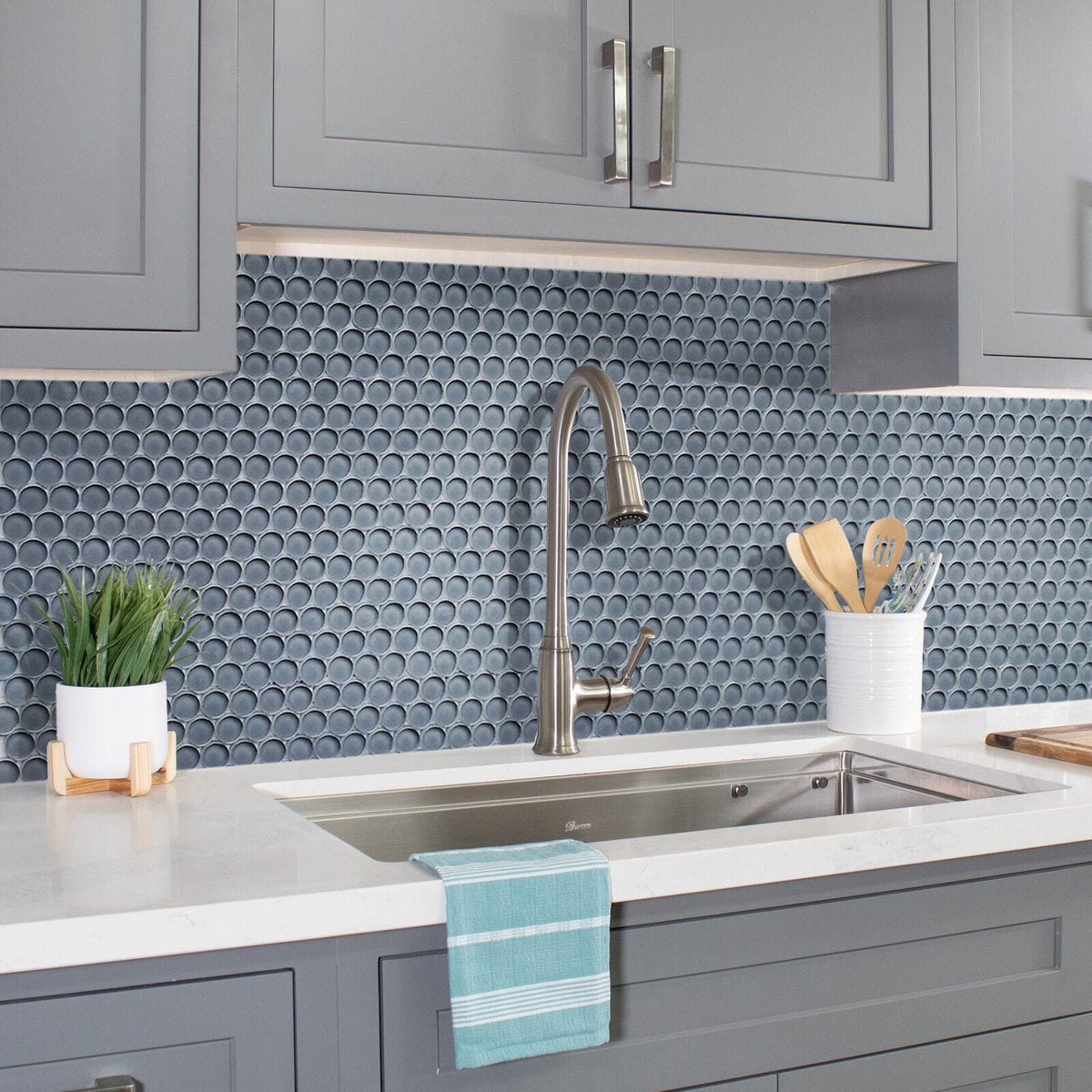 Apollo Tile (Sample) Colorway Gray 4-in x 4-in Glossy Glass Penny Round Mosaic Floor and Wall Tile