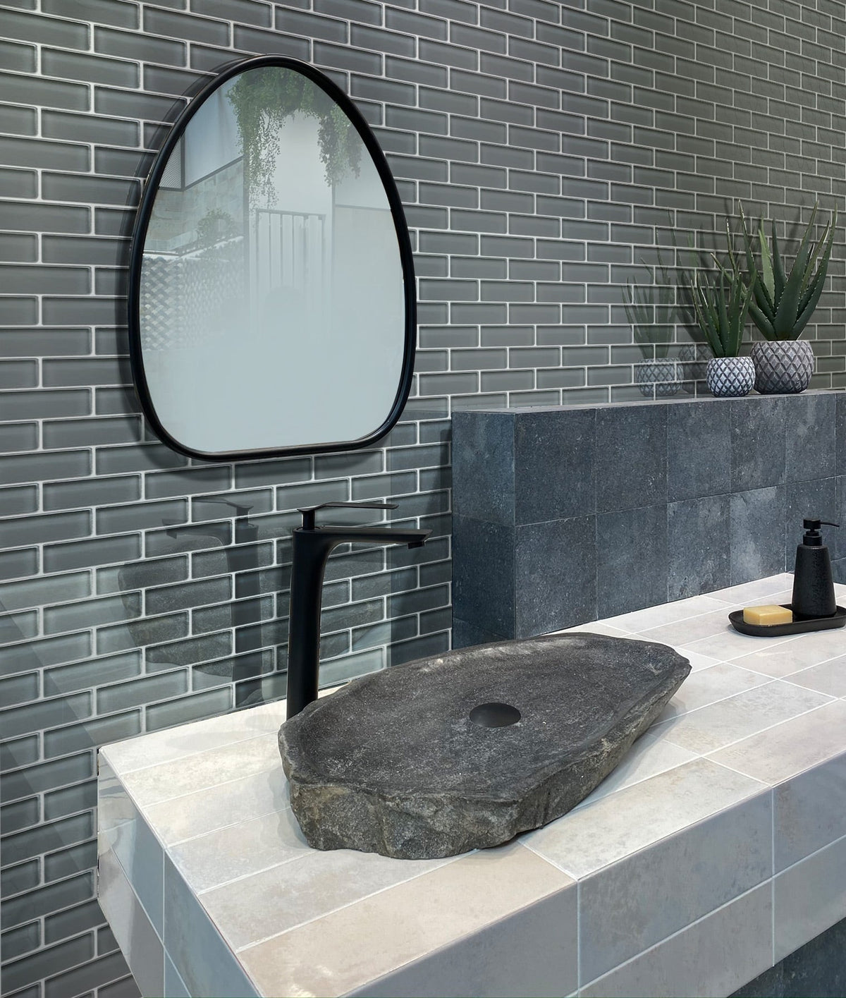 Apollo Tile (Sample) Colorway Gray 4-in x 4-in Glossy Glass Brick Subway Floor and Wall Tile