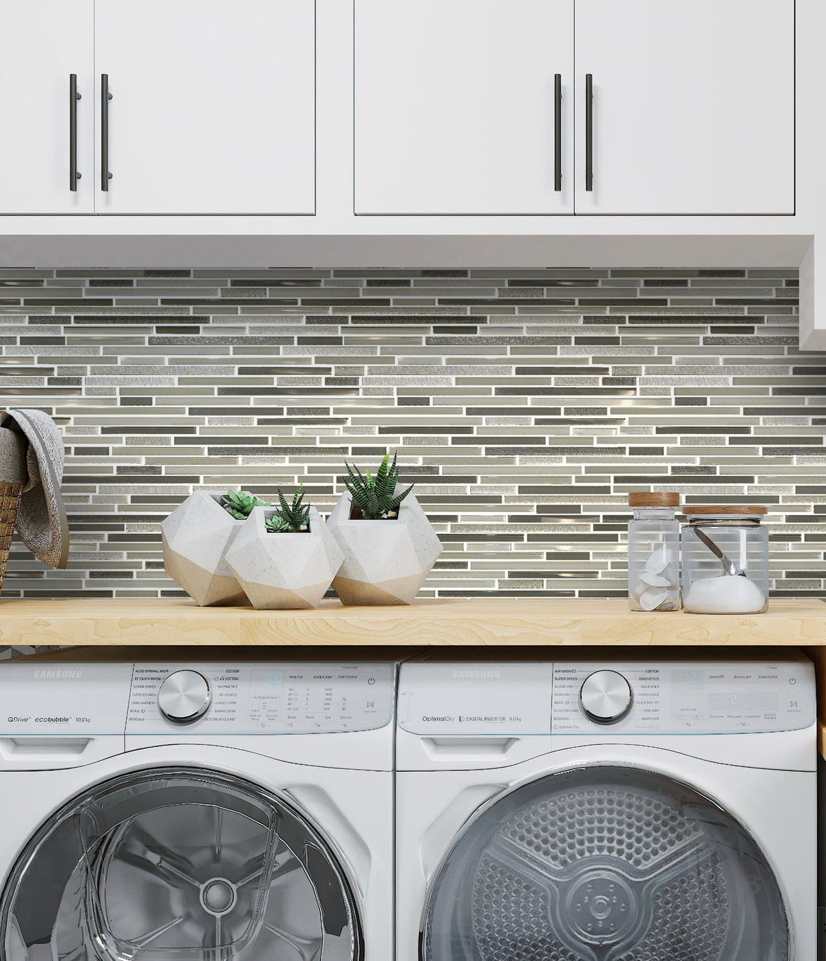 Apollo Tile (Sample) Waterfall White and Beige 4-in x 4-in Multi-finish Glass Linear Mosaic Floor and Wall Tile