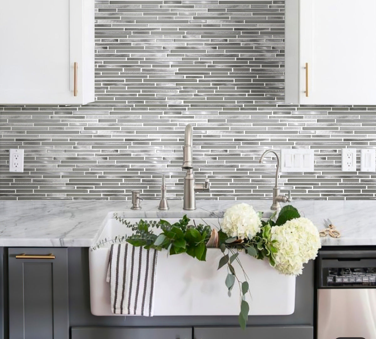 Apollo Tile (Sample) Waterfall White and Silver 4-in x 4-in Multi-finish Marble Linear Marble Look Wall Tile
