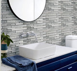 Apollo Tile (Sample) Waterfall White and Gray 4-in x 4-in Multi-finish Glass/Metal/Stone Marble Linear Mosaic Wall Tile