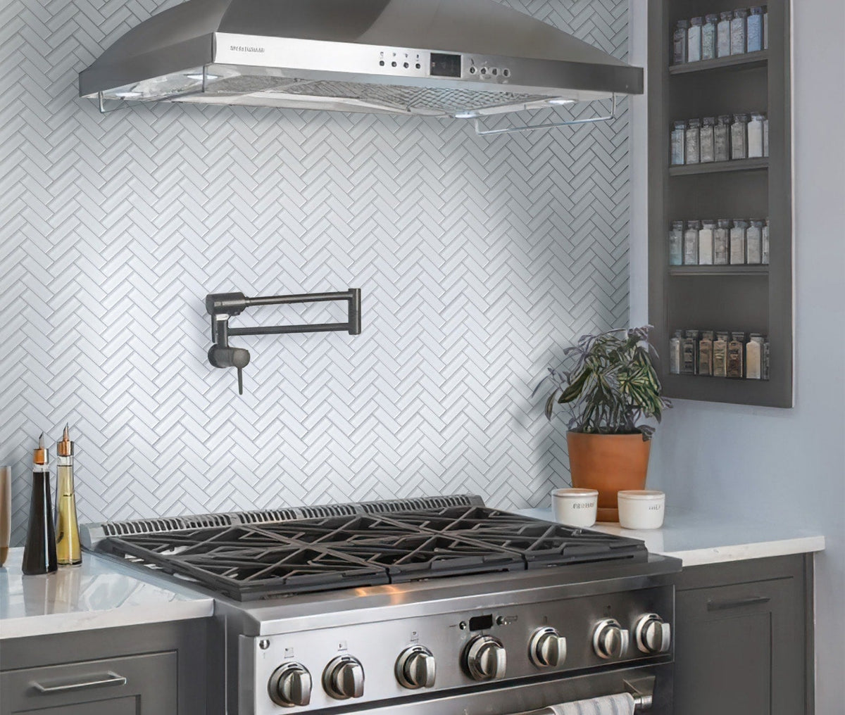 Apollo Tile Colorway White 11-in x 13-in Glossy Glass Herringbone Floor and Wall Tile (4.81-sq. ft/ Carton)