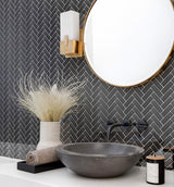 Apollo Tile (Sample) Colorway Anchor Gray 4-in x 4-in Glossy Glass Herringbone Floor and Wall Tile