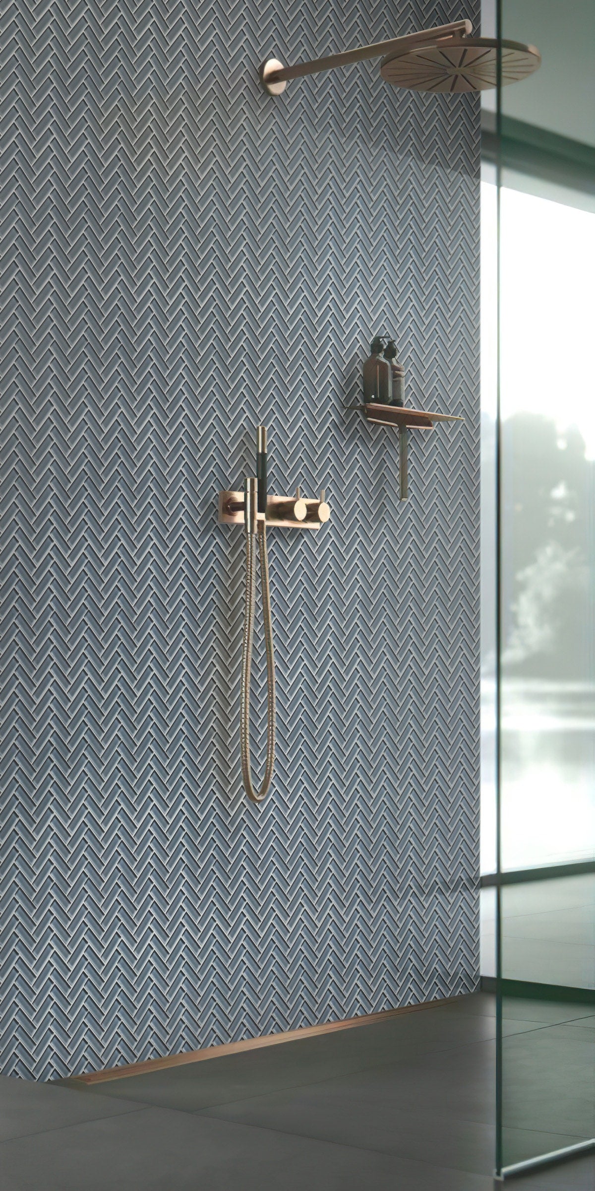 Apollo Tile (Sample) Colorway Gray 4-in x 4-in Glossy Glass Herringbone Floor and Wall Tile