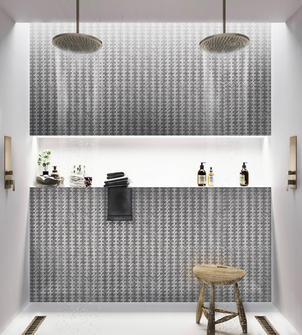 Apollo Tile Majeste Silver 12-in x 12-in Matte Glass Herringbone Patterned Wall Tile (9.75-sq. ft/ Carton)