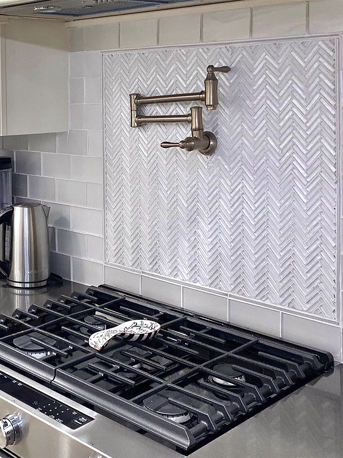 Apollo Tile (Sample) Winterland White 4-in x 4-in Glossy Glass Herringbone Mosaic Floor and Wall Tile