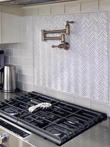 Apollo Tile (Sample) Winterland White 4-in x 4-in Glossy Glass Herringbone Mosaic Floor and Wall Tile