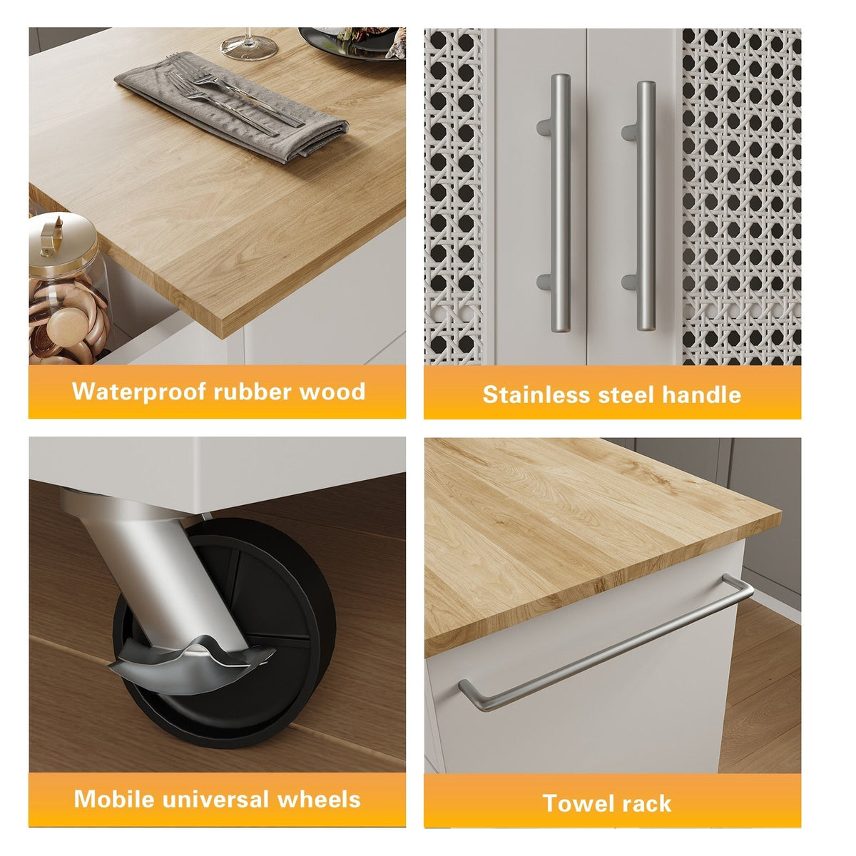 Jarenie White Mdf Base with Composite Wood Top Rolling Kitchen Island (18-in x 26.1-in x 35.2-in)