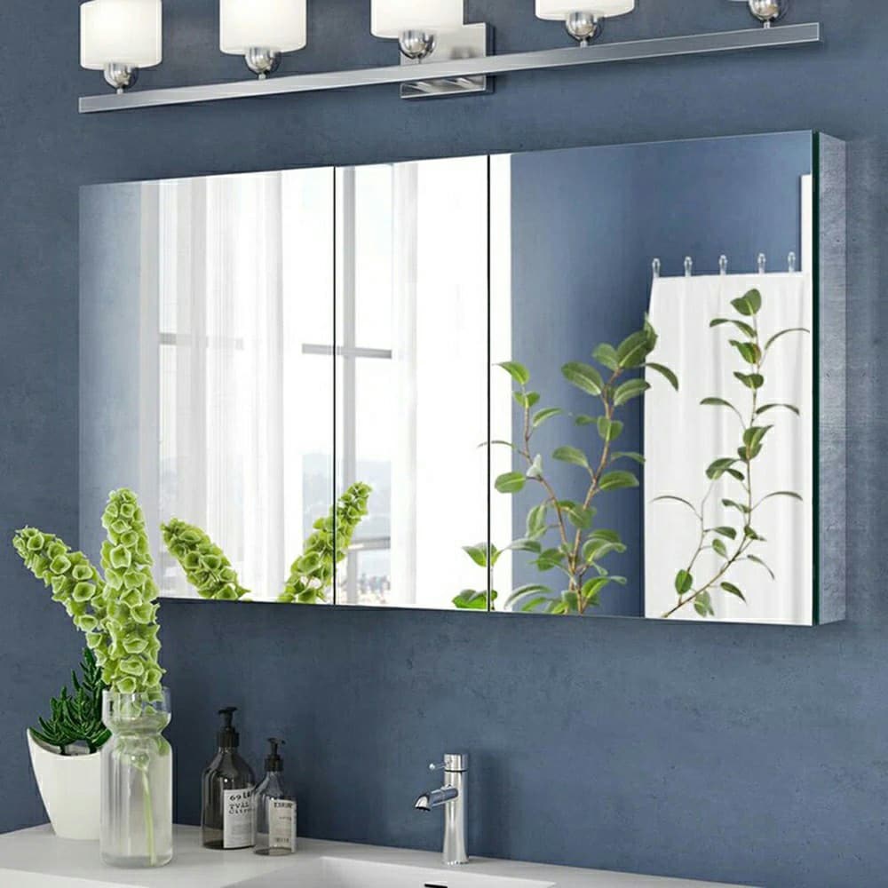 Fresca 59-in x 36-in Surface/Recessed Mount Mirror Mirrored Medicine Cabinet