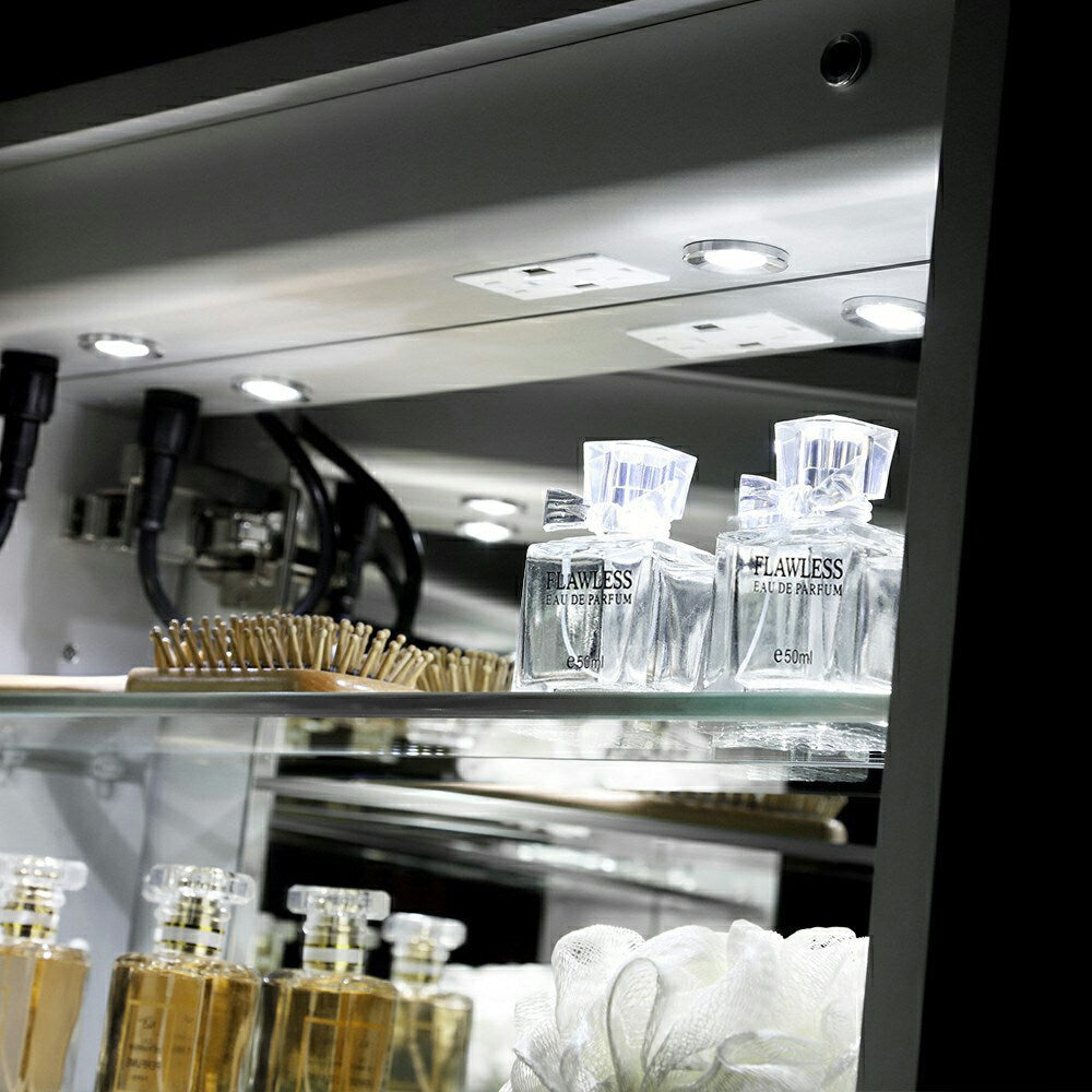Fresca Tiempo 24-in x 36-in Lighted LED Fog Free Surface/Recessed Mount LED Lighting- Left Mirrored Soft Close Medicine Cabinet with Outlet