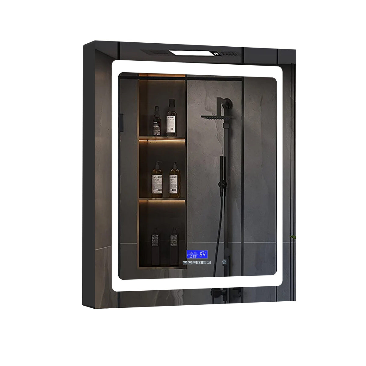 Lexora Bracciano 30-in x 36-in Lighted LED Fog Free Surface Mount Gray Mirrored Soft Close Medicine Cabinet