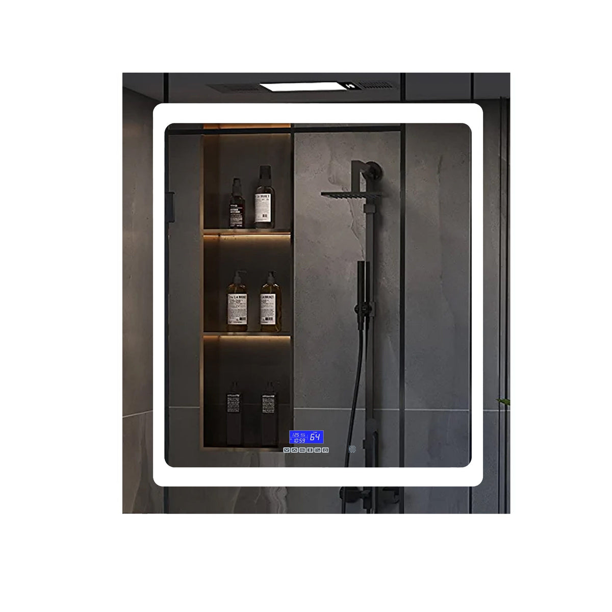 Lexora Bracciano 30-in x 36-in Lighted LED Fog Free Surface Mount Gray Mirrored Soft Close Medicine Cabinet