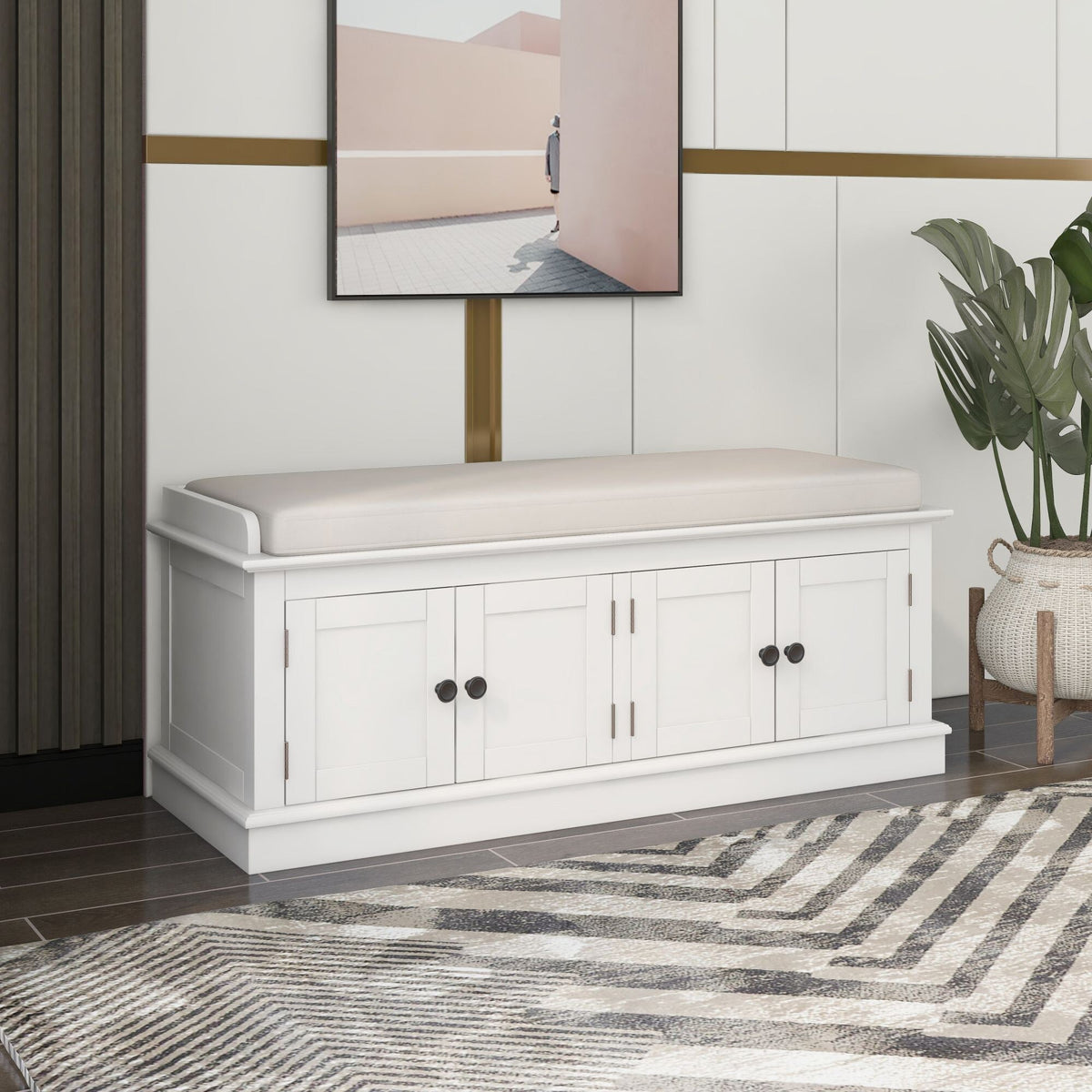 Qualler Modern White Storage Bench 42.7-in x 16-in x 17.4-in