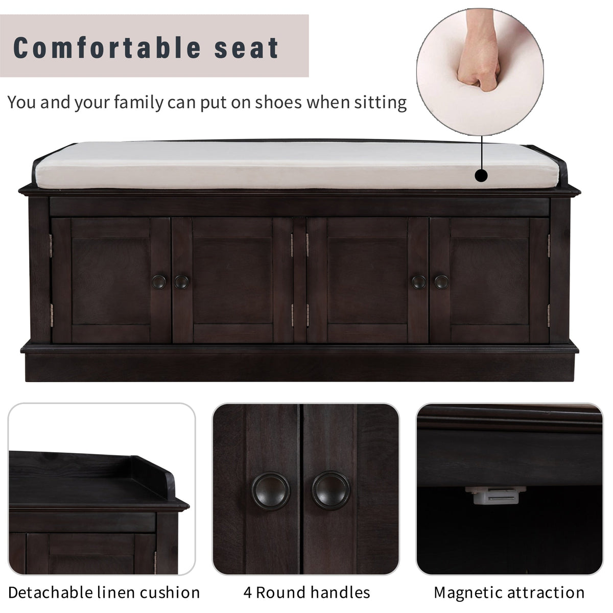 Qualler Modern Espresso Storage Bench 42.7-in x 16-in x 17.4-in