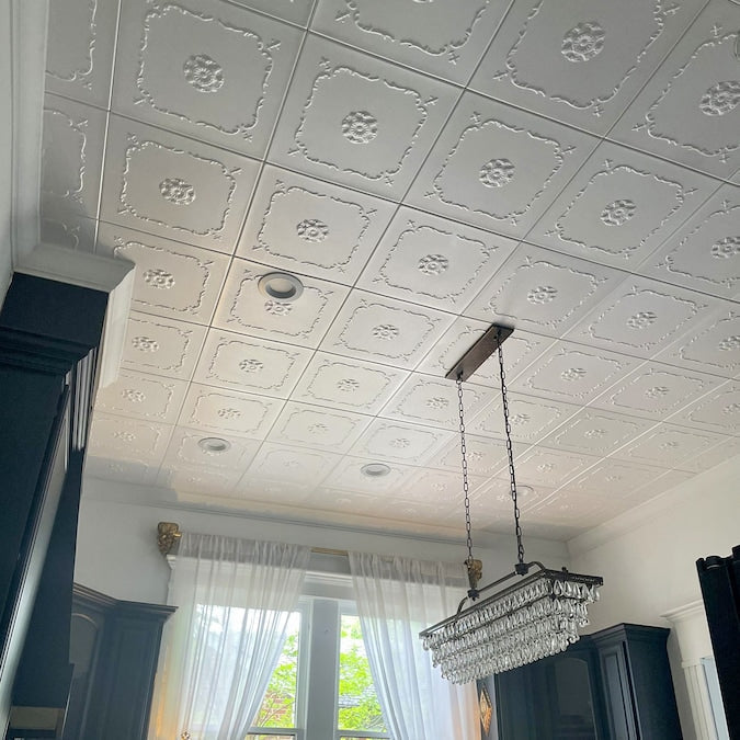 A La Maison Ceilings 1.67-ft x 1.67-ft Bourbon Street Plain White Polystyrene Surface-mount Ceiling Tile (8-Pack, 21.6-sq ft / Case)