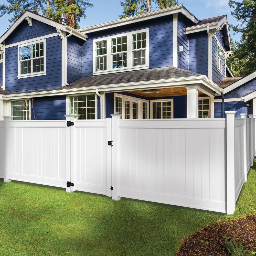 Freedom Emblem 8-ft H x 5-in W White Vinyl Line Fence Post (Unassembled)