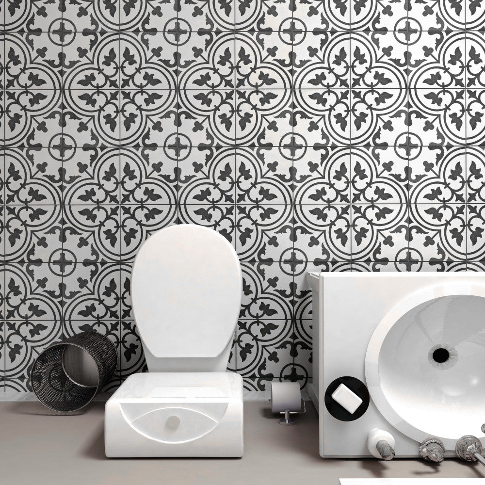 Merola Tile Arte White Encaustic 9-3/4 in. x 9-3/4 in. Porcelain Floor and Wall Tile (11.11 sq. ft. / case)
