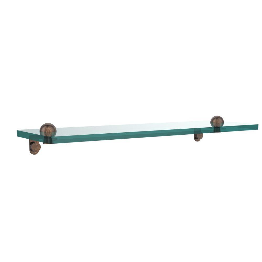 16 in. L x 2 in. H x 5 in. W Clear Glass Vanity Bathroom Shelf in Satin Nickel - Super Arbor