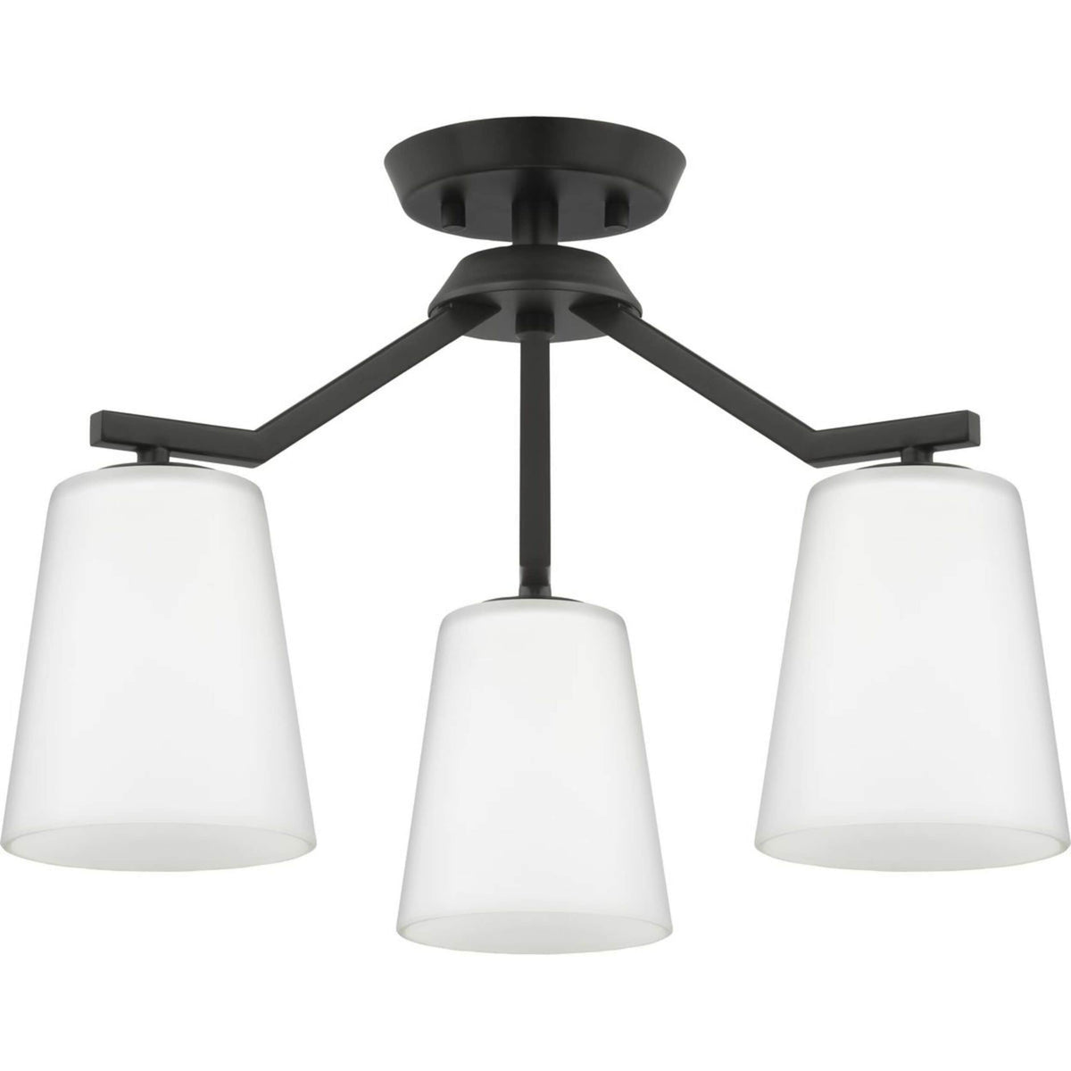 Progress Lighting Vertex 3-Light Matte Black Modern/Contemporary Etched Glass Cone Medium Hanging Pendant Light