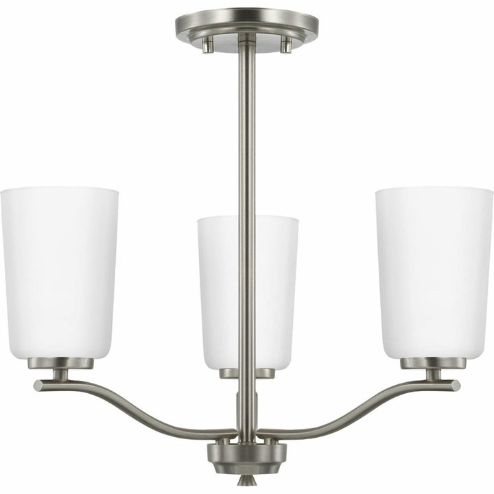 Progress Lighting Adley 3-Light Brushed Nickel Transitional Etched Glass Bell Medium Hanging Pendant Light