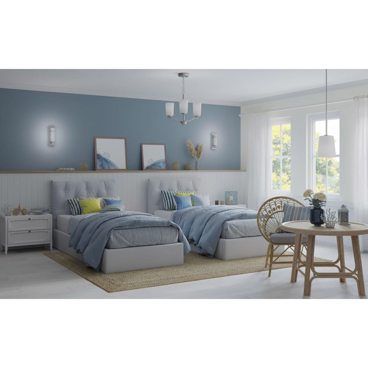 Progress Lighting Adley 3-Light Brushed Nickel Transitional Etched Glass Bell Medium Hanging Pendant Light