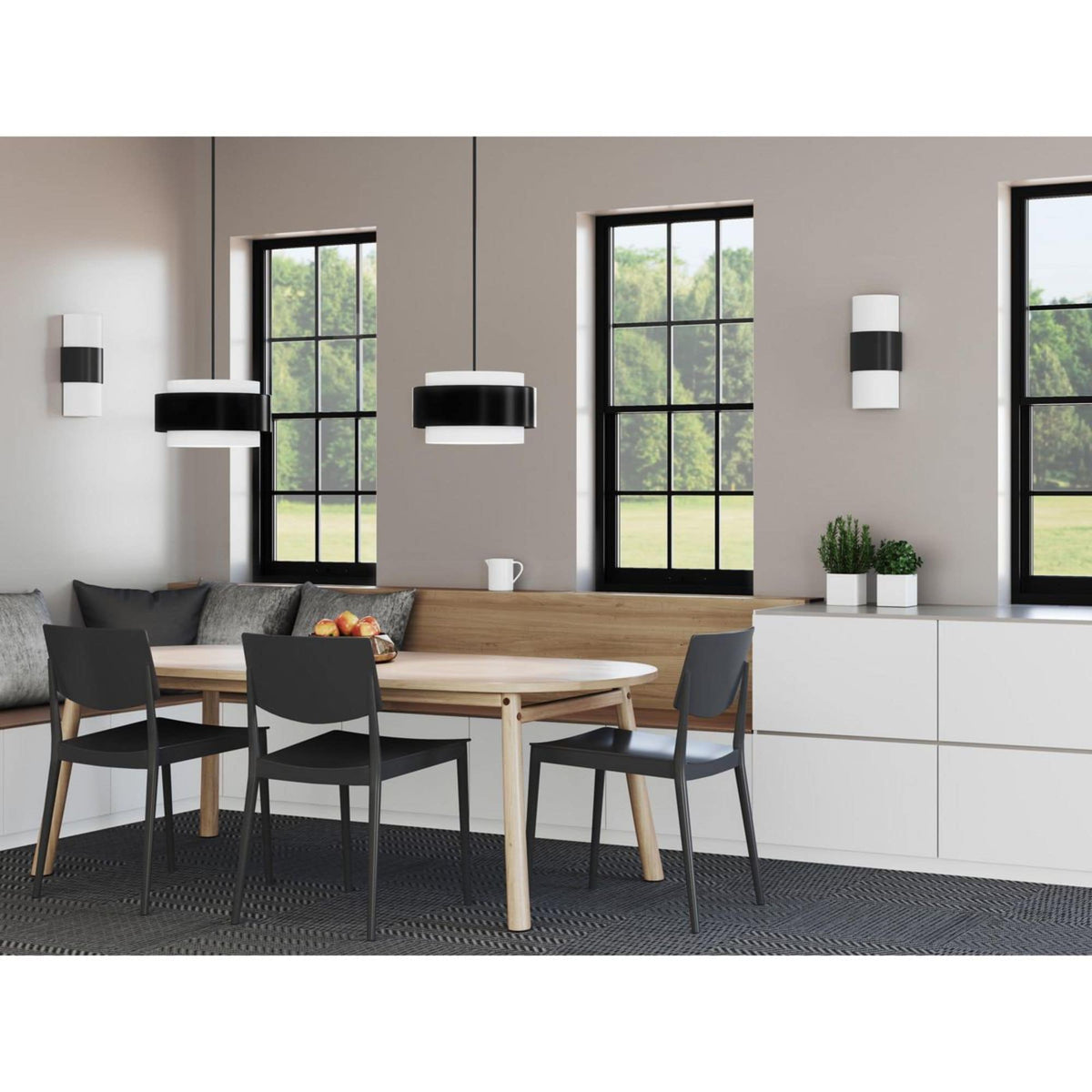 Progress Lighting Silva 3-Light Matte Black Modern/Contemporary Drum Medium Hanging Pendant Light
