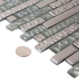 Apollo Tile Waterfall Gray and Silver 12-in x 12-in Multi-finish Glass Linear Patterned Floor and Wall Tile (4.79-sq. ft/ Carton)