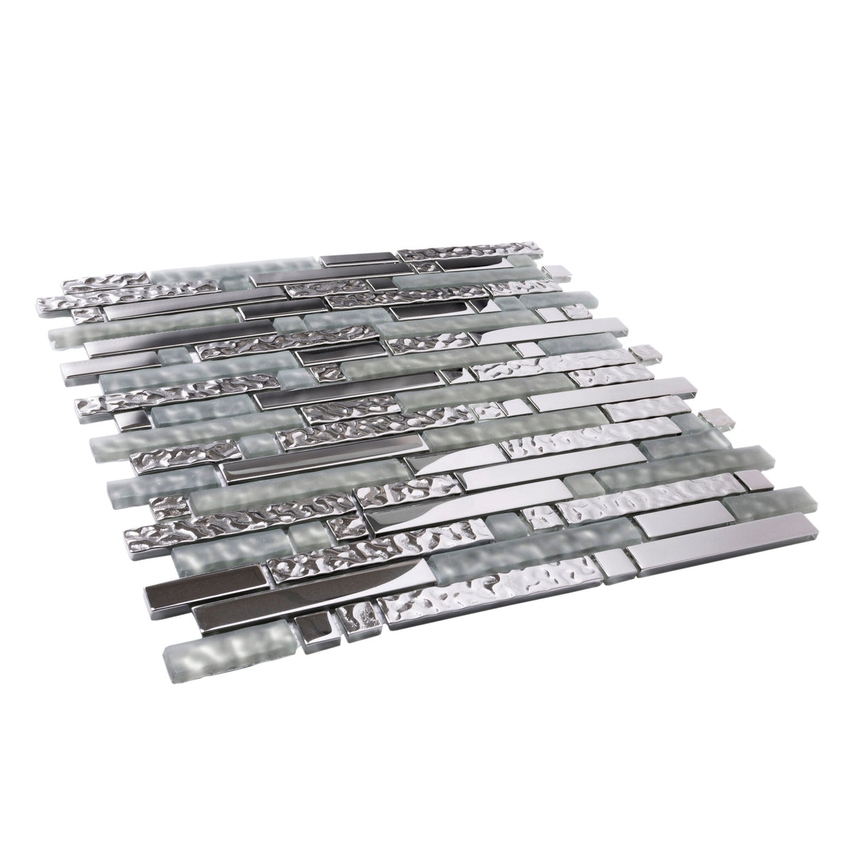 Apollo Tile Waterfall Gray and Silver 12-in x 12-in Multi-finish Glass Linear Patterned Floor and Wall Tile (4.79-sq. ft/ Carton)