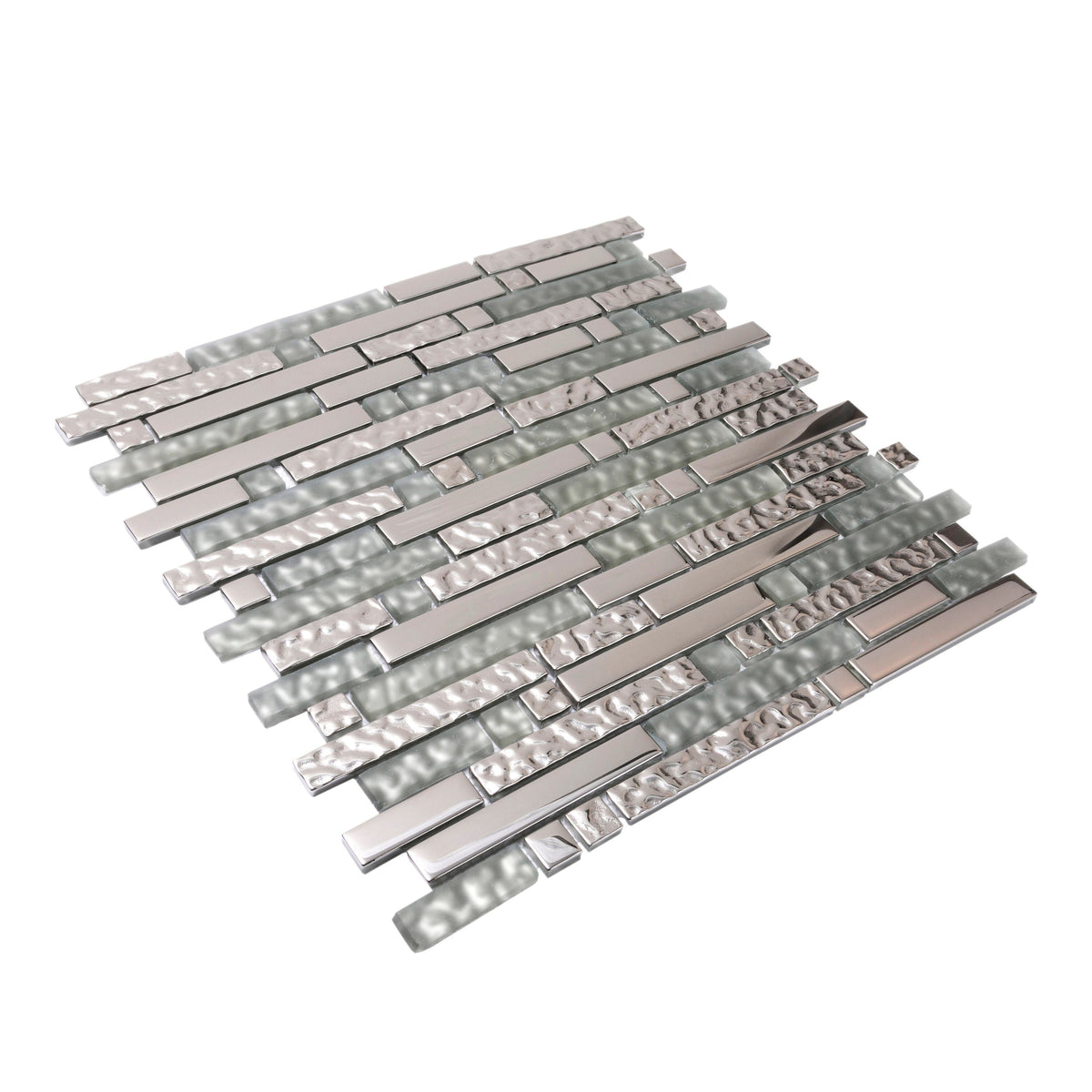 Apollo Tile Waterfall Gray and Silver 12-in x 12-in Multi-finish Glass Linear Patterned Floor and Wall Tile (4.79-sq. ft/ Carton)