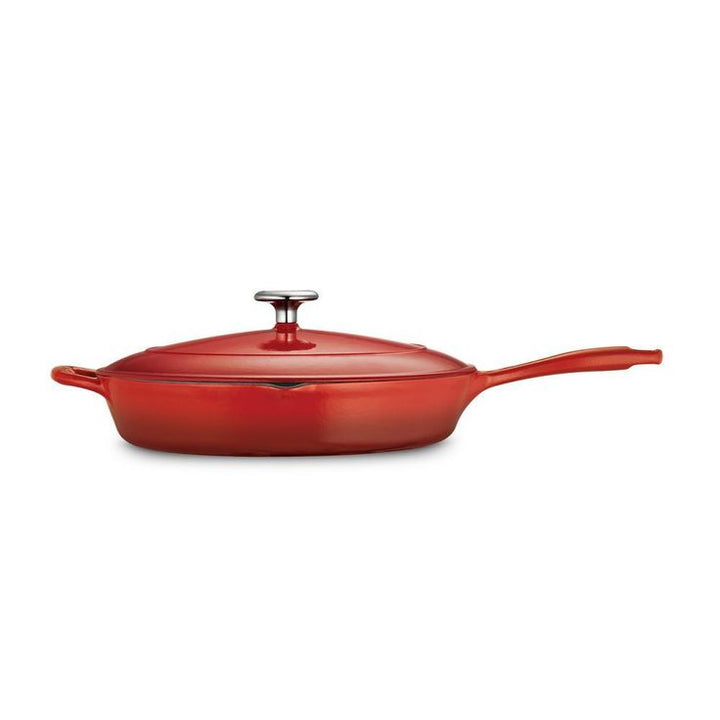 Gourmet 12 in. Porcelain-Enameled Cast Iron Skillet in Gradated Red with Lid