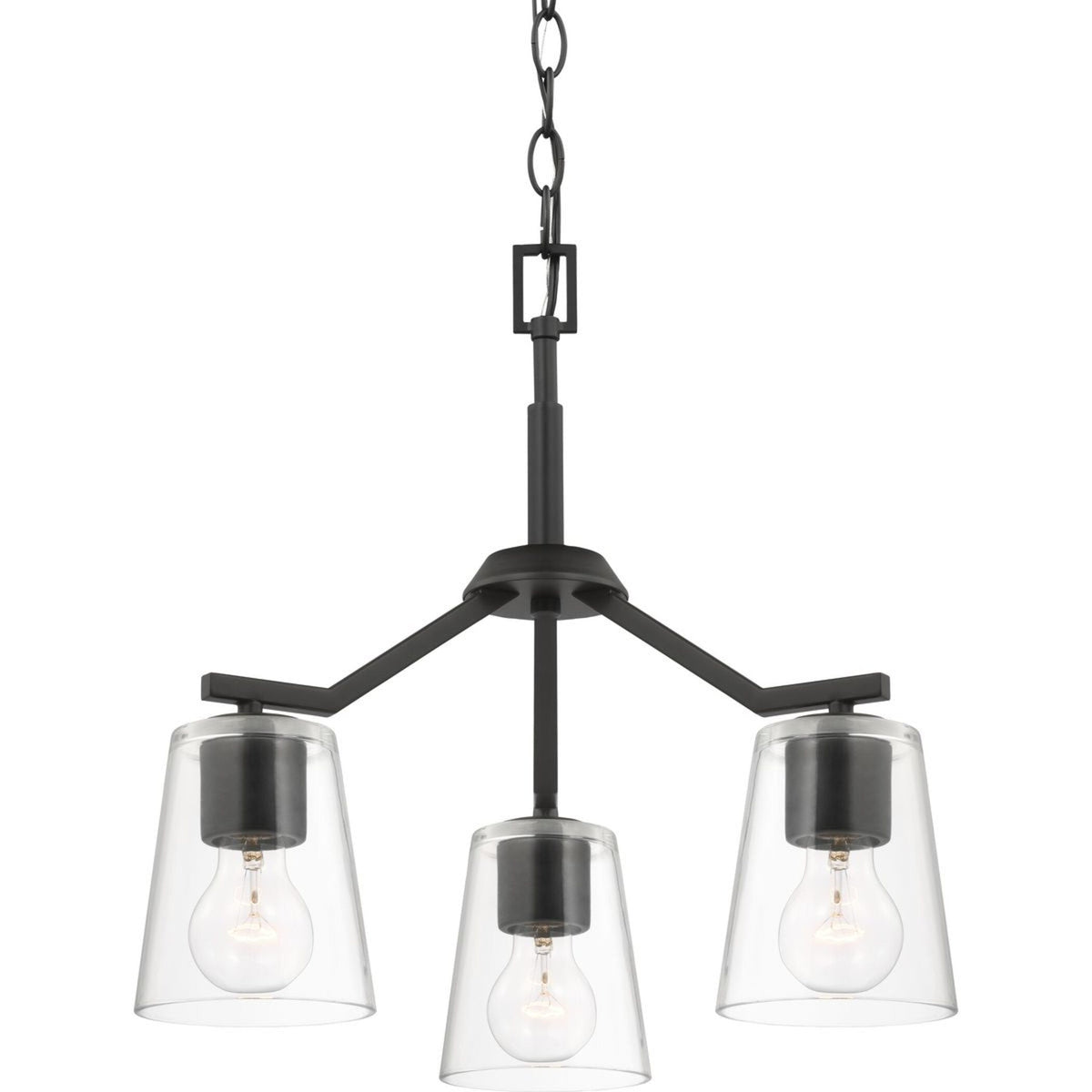 Progress Lighting Vertex 3-Light Matte Black Modern/Contemporary Clear Glass Cone Medium Hanging Pendant Light