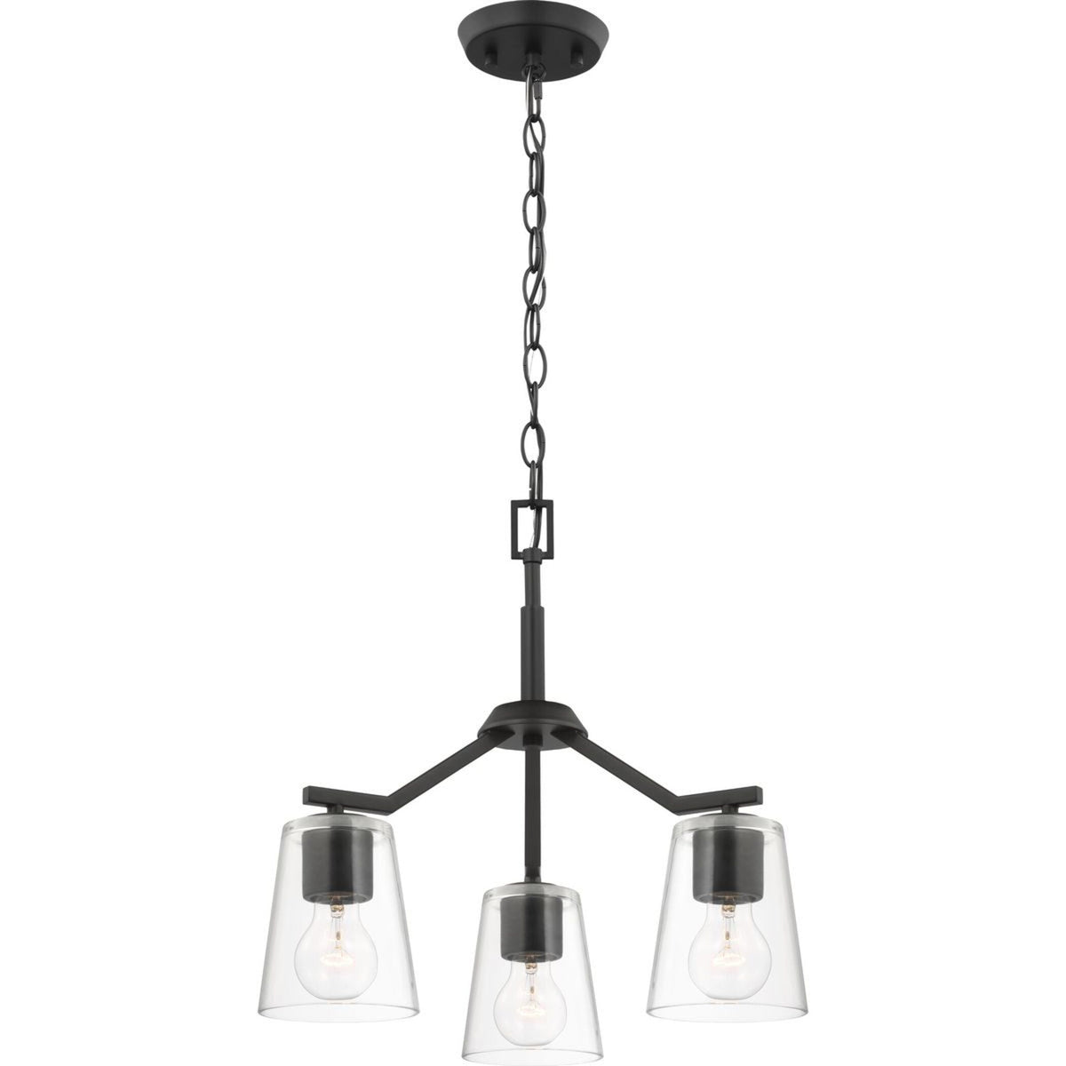 Progress Lighting Vertex 3-Light Matte Black Modern/Contemporary Clear Glass Cone Medium Hanging Pendant Light