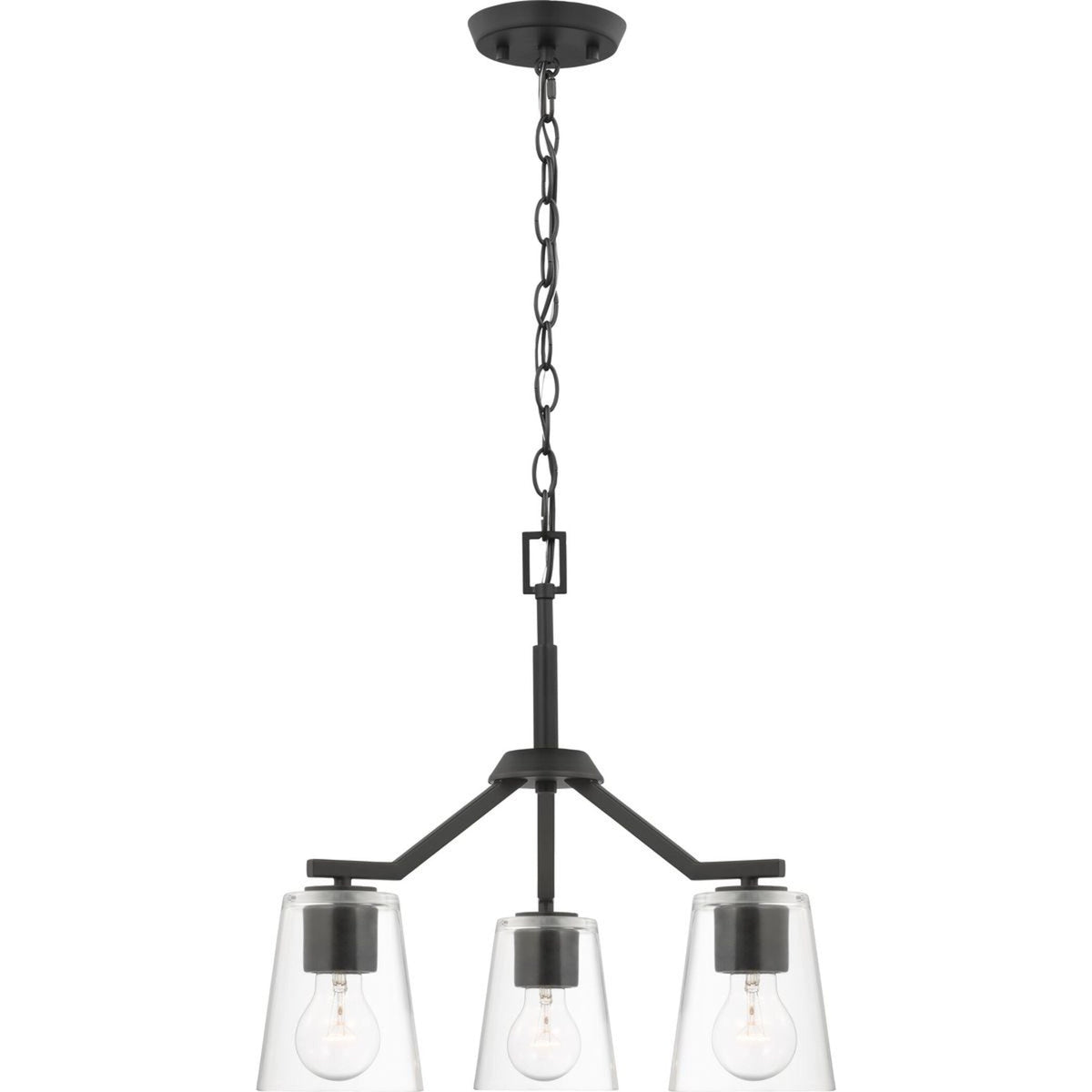 Progress Lighting Vertex 3-Light Matte Black Modern/Contemporary Clear Glass Cone Medium Hanging Pendant Light