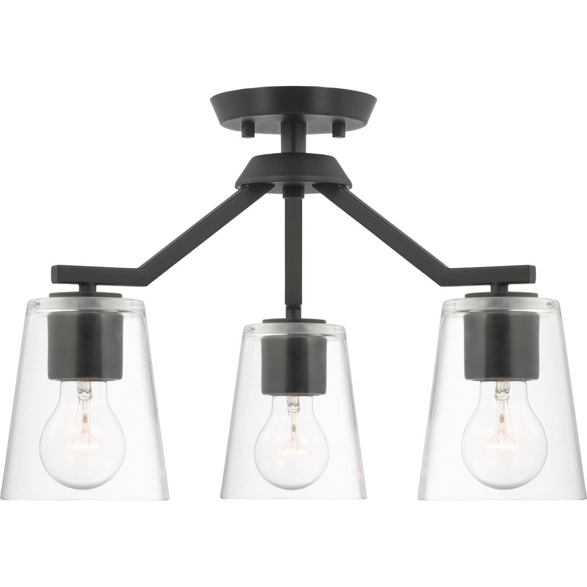 Progress Lighting Vertex 3-Light Matte Black Modern/Contemporary Clear Glass Cone Medium Hanging Pendant Light