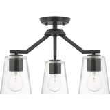 Progress Lighting Vertex 3-Light Matte Black Modern/Contemporary Clear Glass Cone Medium Hanging Pendant Light
