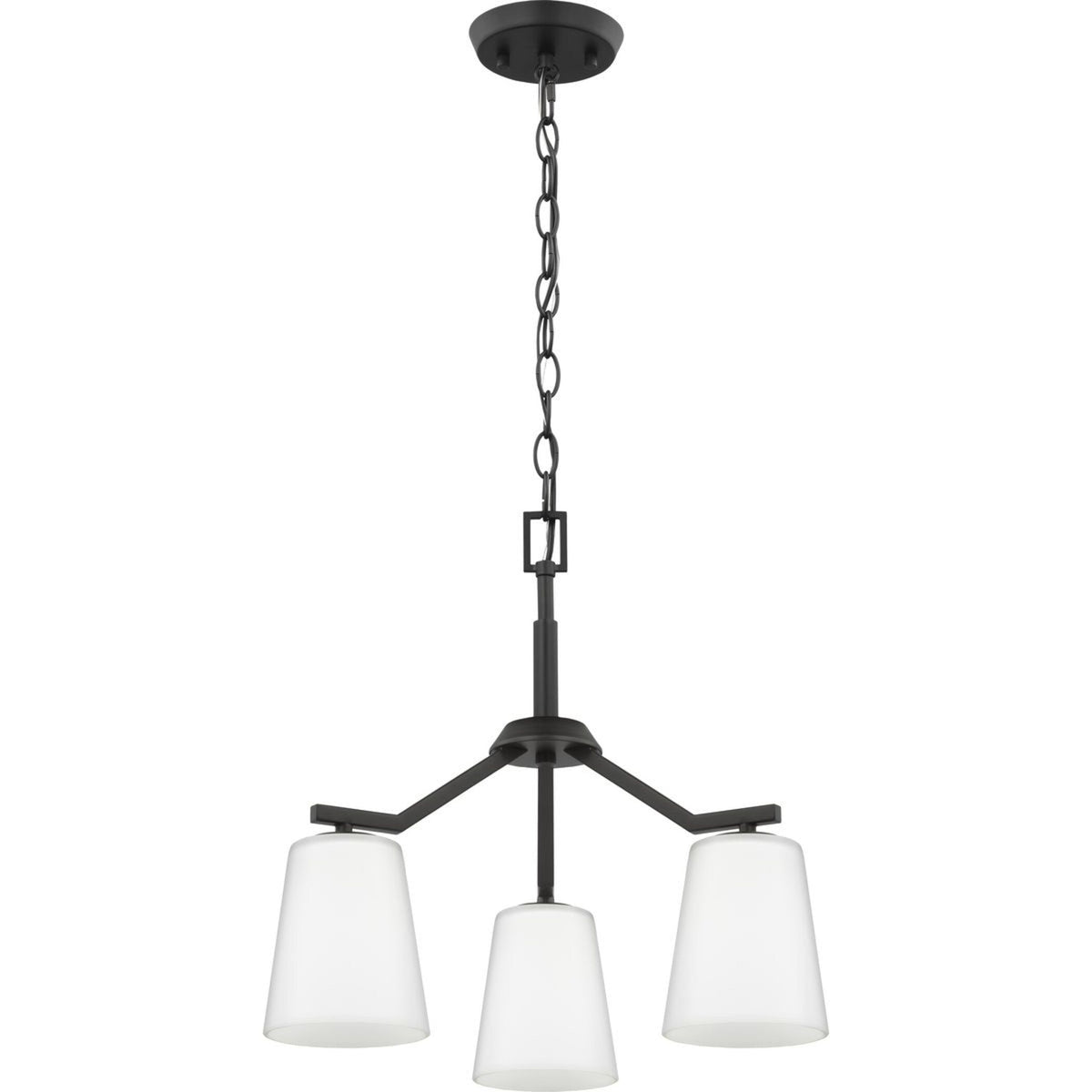 Progress Lighting Vertex 3-Light Matte Black Modern/Contemporary Etched Glass Cone Medium Hanging Pendant Light