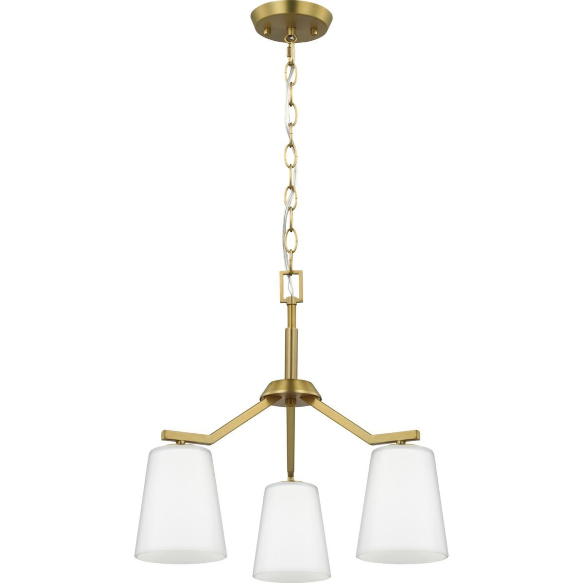 Progress Lighting Vertex 3-Light Brushed Gold Modern/Contemporary Etched Glass Cone Medium Hanging Pendant Light