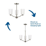 Progress Lighting Adley 3-Light Brushed Nickel Transitional Etched Glass Bell Medium Hanging Pendant Light