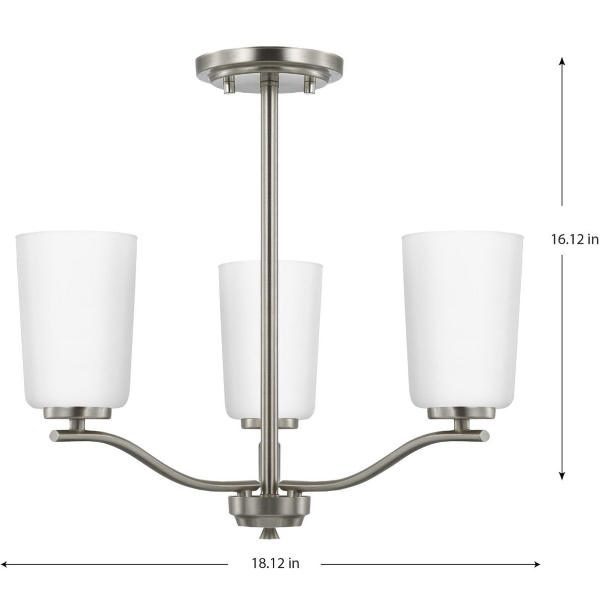 Progress Lighting Adley 3-Light Brushed Nickel Transitional Etched Glass Bell Medium Hanging Pendant Light