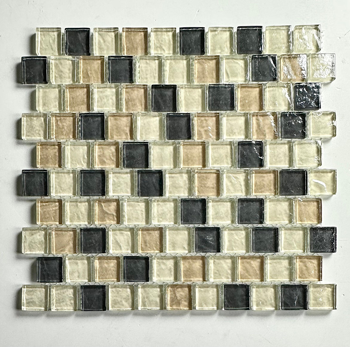 Abolos Swimming Pool Cream brown black 12-in x 12-in Glossy Glass Brick look Mosaic Wall Tile product image