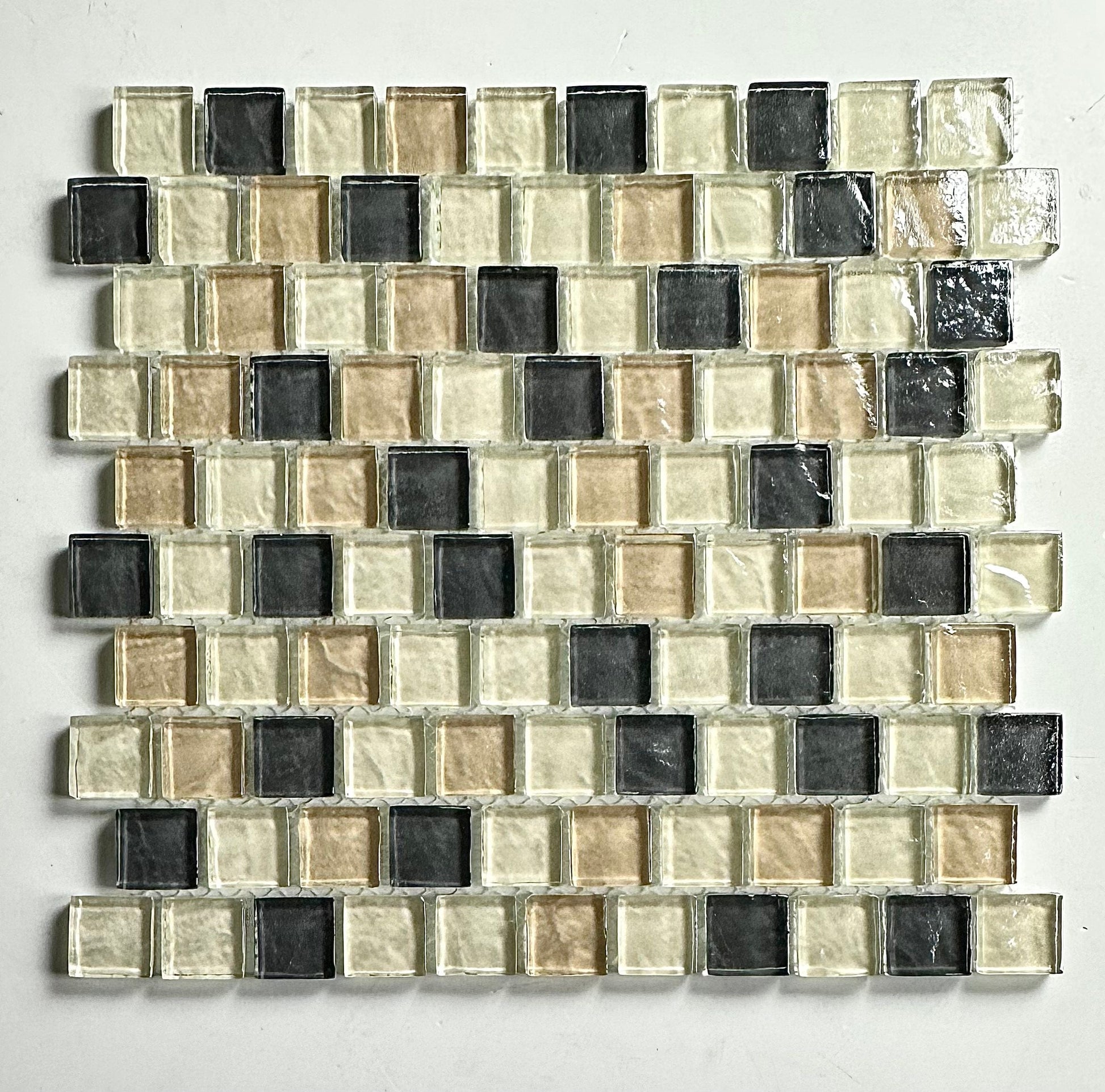 Abolos Swimming Pool Cream brown black 12-in x 12-in Glossy Glass Brick look Mosaic Wall Tile product image