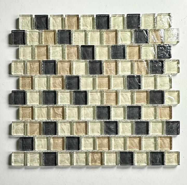 Abolos Swimming Pool Cream brown black 12-in x 12-in Glossy Glass Brick look Mosaic Wall Tile product image