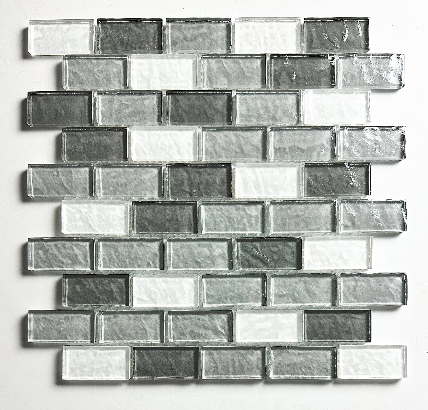 Abolos Swimming Pool Whistler gray/textured 12-in x 12-in Glossy Glass Brick look Mosaic Wall Tile product image