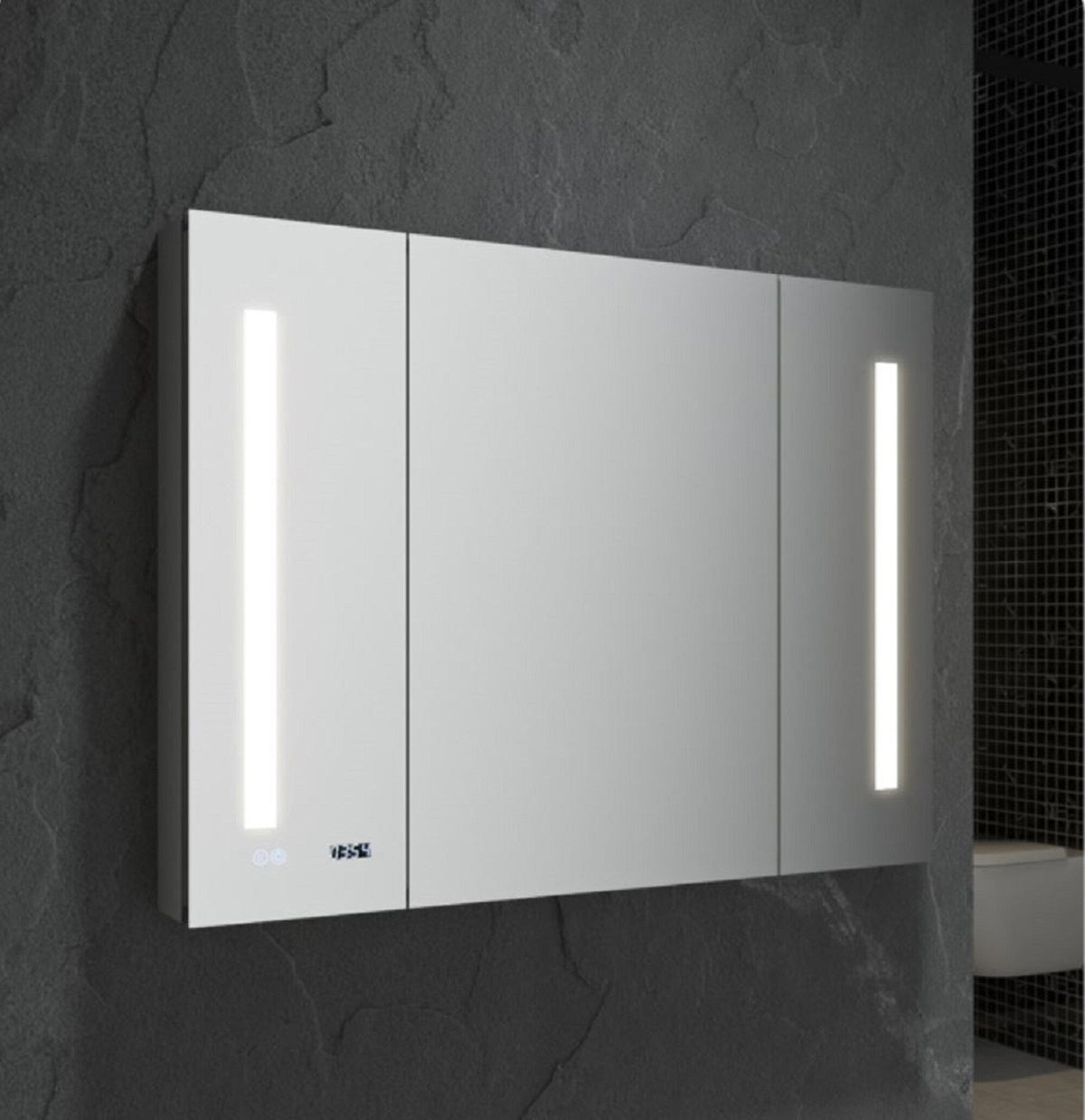 Fresca 40-in x 30-in Lighted LED Fog Free Surface/Recessed Mount LED Mirror Mirrored Soft Close Medicine Cabinet with Outlet